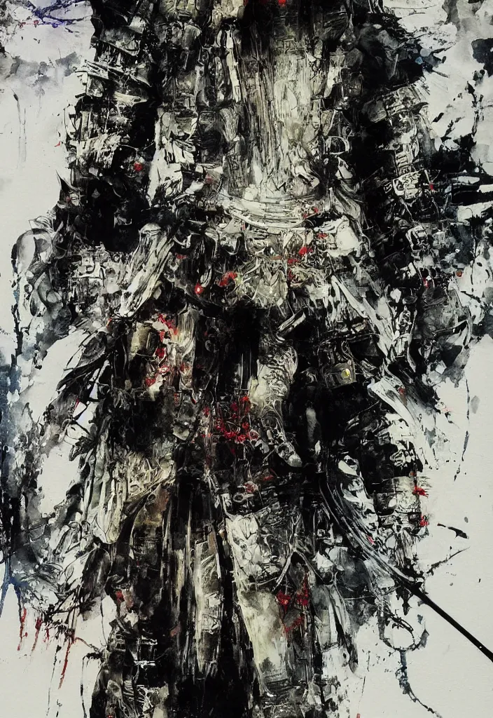 Image similar to heavenly lone samurai, painting, by greg ruthowski, yoshikata amano, yoji shinkawa, alphonse murac, collaborative artwork, beautifully drawn, heavily detailed