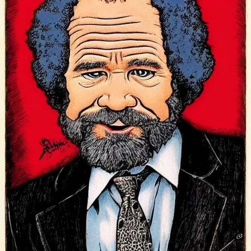 Image similar to bob ross in a portrait by robert crumb