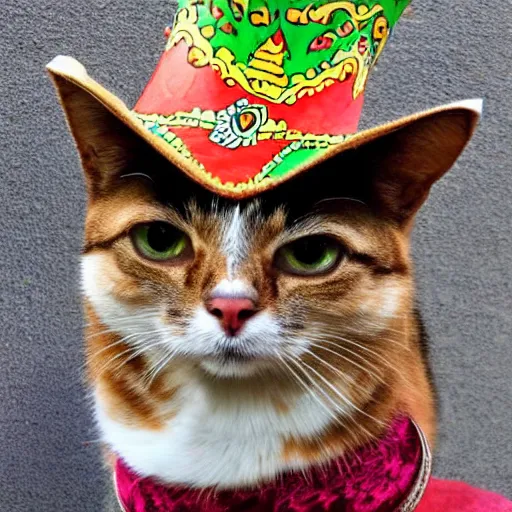 Image similar to a mexican cat wearing a sombrero and bandolier