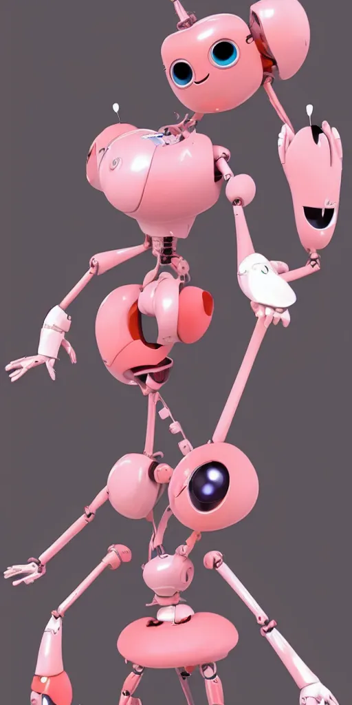 Image similar to very beautiful peach cartoon character robots need love