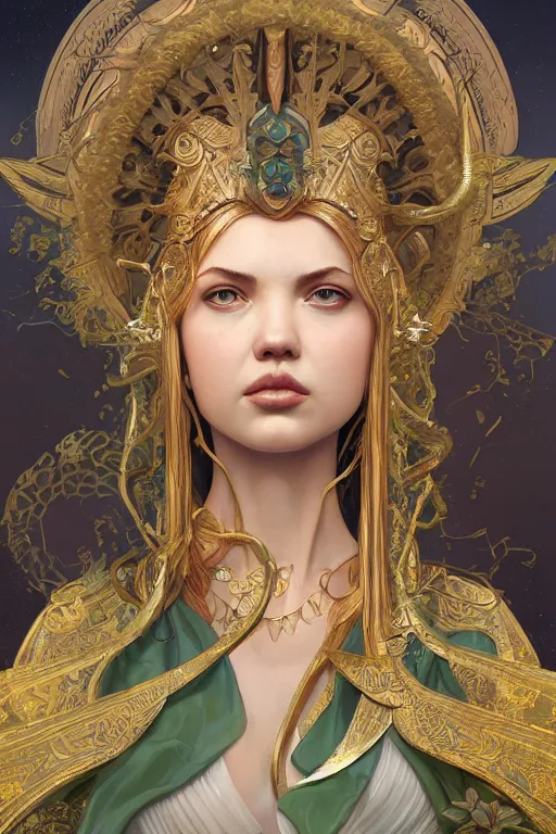 Image similar to ultra realistic illustration, a jade statue of hannah murray as the goddess athena, intricate, elegant, highly detailed, digital painting, artstation, concept art, smooth, sharp focus, illustration, art by artgerm and greg rutkowski and alphonse mucha