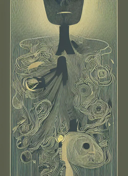 Image similar to A wandering mind, screen print, art by Gustavo Bernal, Garavato