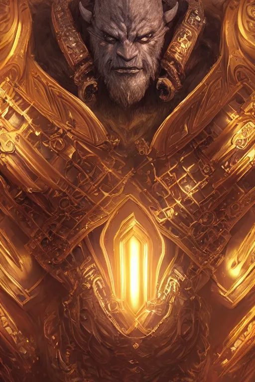 Image similar to dynamic photography portrait of end's level game boss colossus , intricate ornate armor, subject in the middle of the frame, rule of thirds, golden ratio, elegant, digital painting, octane 4k render, zbrush, hyperrealistic, artstation, concept art, smooth, sharp focus, illustration from Warcraft by Ruan Jia and Mandy Jurgens and Artgerm and William-Adolphe Bouguerea