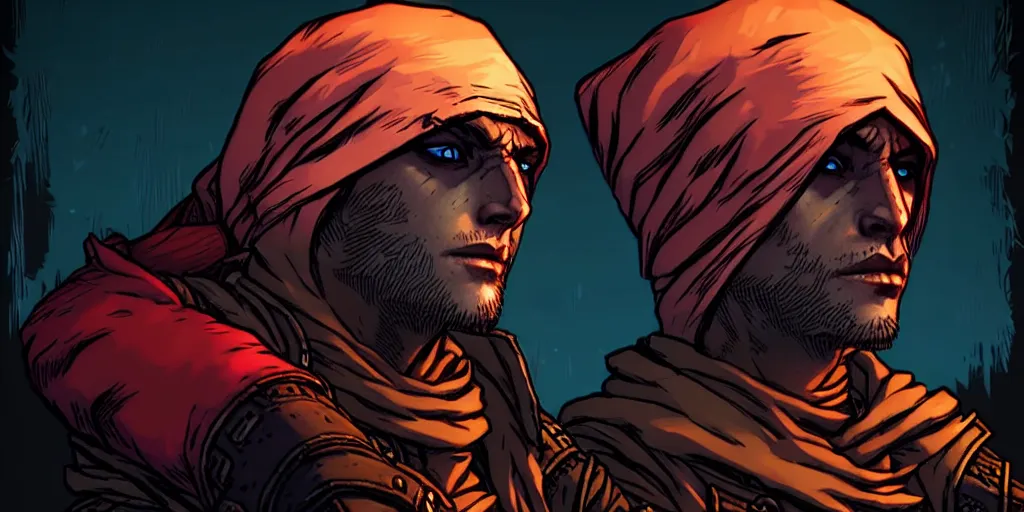Image similar to rogue character portrait, sprite, darkest dungeon, pc game, sideview, art by moebius and greg rutkowski.
