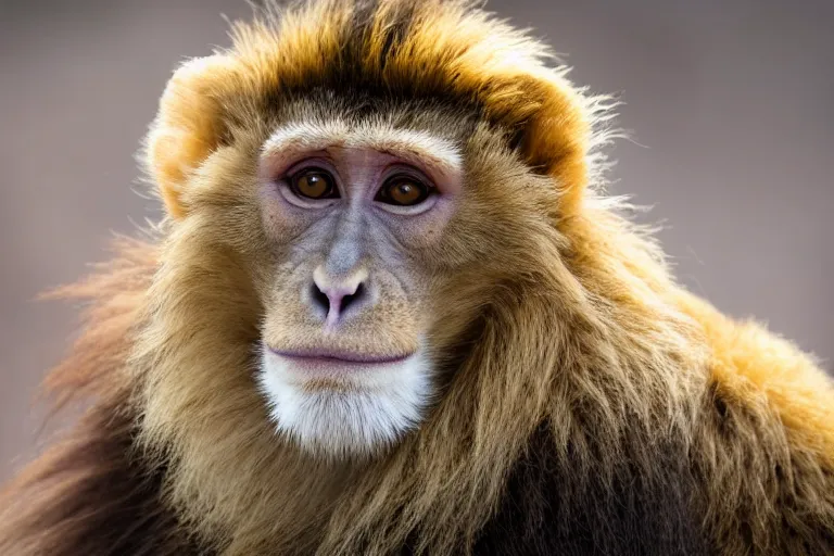 Prompt: a closeup shot of a lion monkey