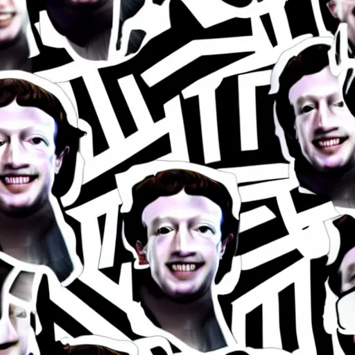 Prompt: seamless looping design of disembodied mark zuckerberg's head on striped white and black background