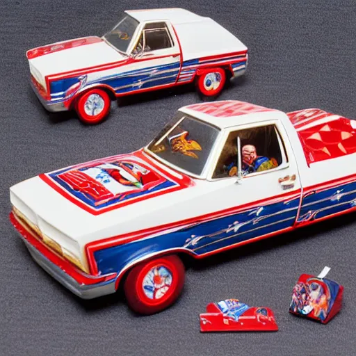 Prompt: evel knievel hotwheels play set, matchbox cars, by mattel, for kids, j. c. penny wish book 1 9 8 2