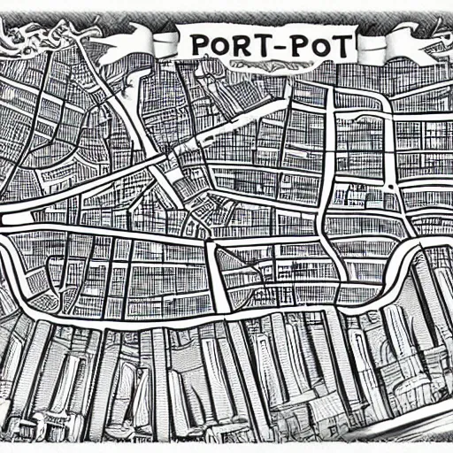 Image similar to hand drawn port city map, ancient