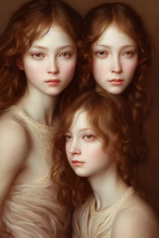 Image similar to a masterpiece ultrarealistic ultradetailed portrait of a very beautiful twins, baroque renaissance. medium shot, intricate, elegant, by stanley artgerm lau, wlop, rossdraws, james jean, andrei riabovitchev, marc simonetti, light by julie bell, porcelain skin. global illumination. vfx