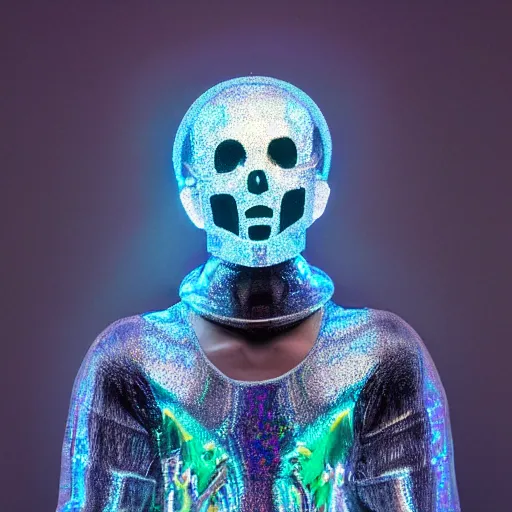 Image similar to a portrait of a beautiful young male wearing an alexander mcqueen armor made of holographic ghost, photographed by andrew thomas huang, artistic