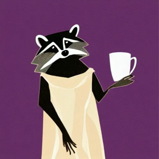 Image similar to a racoon wearing an elegant night gown holding a cup of wine