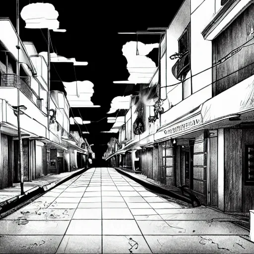 Prompt: key anime visual of a costal florida town at midnight, city streets vacant, very dark outside, black sky, modern anime style, official anime still