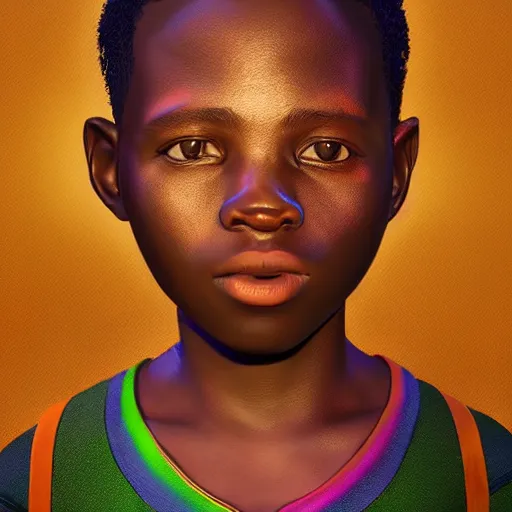 Image similar to portrait of a nigerian boy, james jean style, vfx art, unreal engine render, claymation style, colourful, volumetric light, digital painting, digital illustration, dramatic light,