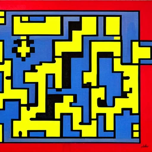 Image similar to pac - man - maze!!!!!!! painting by mondrian