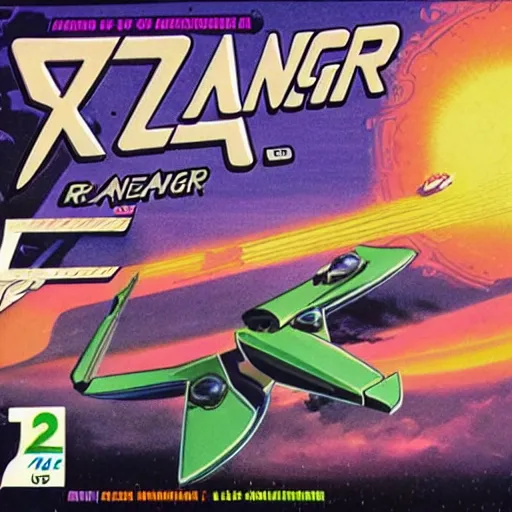 Image similar to video game box art of a commodore 6 4 game called star ranger.