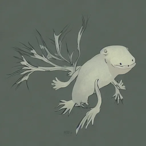 Prompt: axolotl, Trending on Artstation, Hiroaki Tsutsumi style