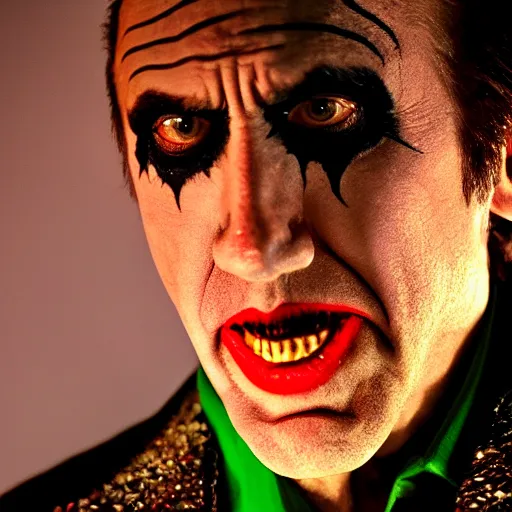 Image similar to Nicholas Cage as The Joker 8k hdr amazing lighting