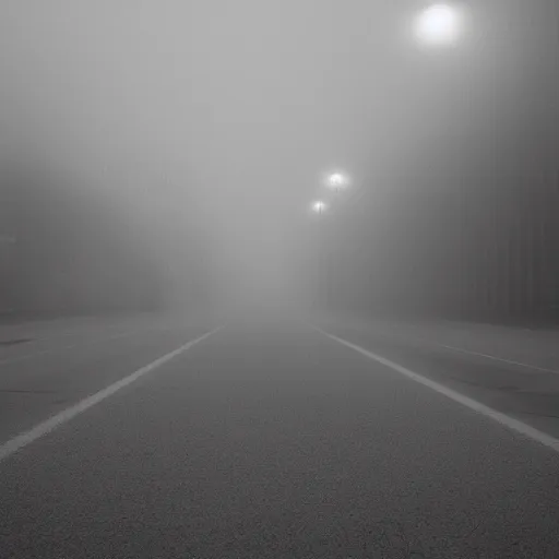 Prompt: empty streets of the void, real photography, black and white, foggy