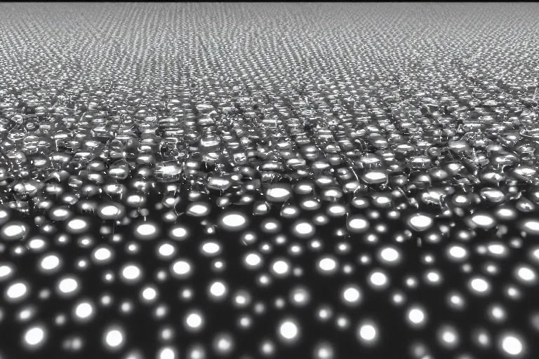 Image similar to nanobots floating in black shiny liquid, depth of field