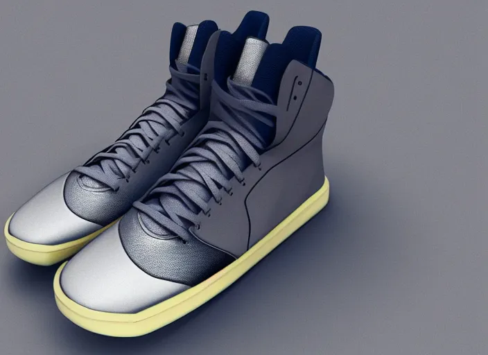 Image similar to basketball sneakers concept of siver surfer, trending on artstation, smooth, sharp focus