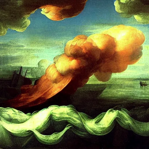 Image similar to michaelangelo painting of a tornado in the sea