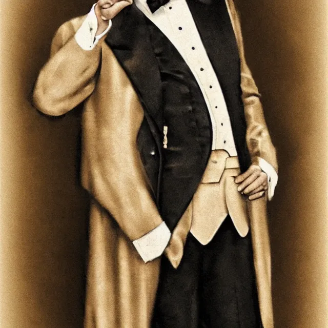 Image similar to photorealistic sepia kodachrome portrait of a 1 9 2 0 s era male magician, well dressed, long - tailed tuxedo coat, in the style of kai carpenter, atmospheric lighting, dark, brooding, painted, intricate, ultra detailed, well composed, best on artstation, cgsociety, epic, stunning, gorgeous, intricate detail, much wow, masterpiece