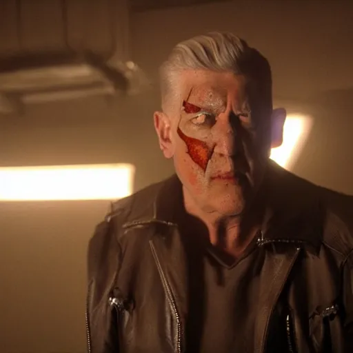 Prompt: movie still of a villain cyborg, facial expression, cinematic composition, cinematic light, by edgar wright and david lynch,