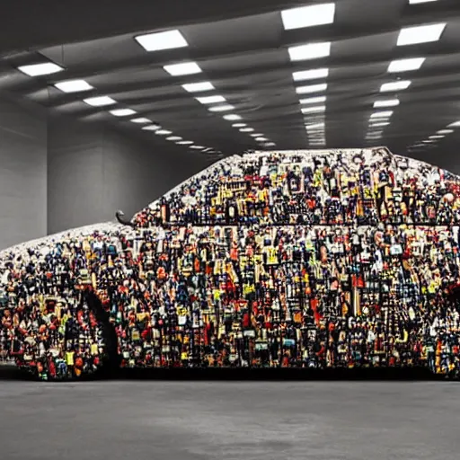 Image similar to photo by annie leibovitz of a car made out of 1 0 0 s of nike sneakers