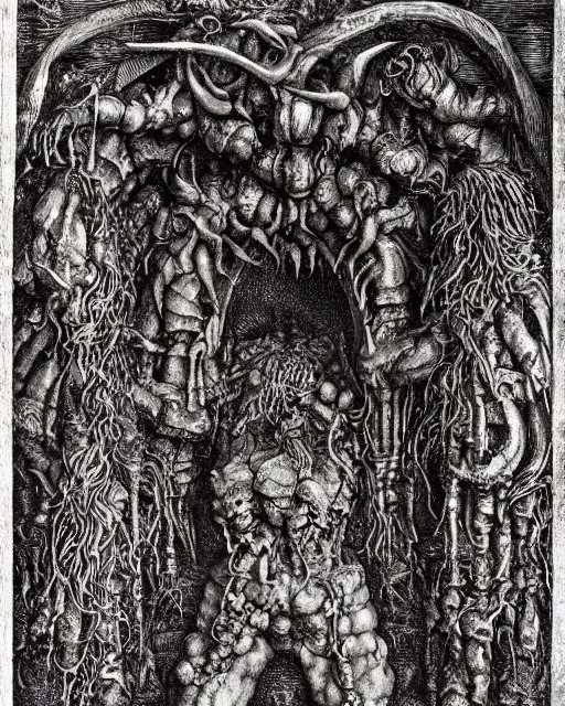 Prompt: gates of hell, fine details, photorealistic, intricate complexity, extremely detailed, very sharp, in the style of albrecht durer,