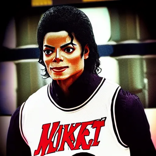 Prompt: “a video game still of Michael Jackson in NBA 2K23, portrait, 40mm lens, shallow depth of field, close up, split lighting, cinematic”