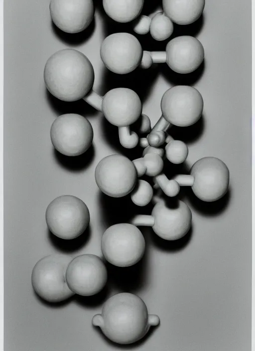 Image similar to realistic object photo of sculpture molecule model made of eyeballs, readymade, dadaism, fluxus, man ray 1 9 9 0, life magazine photo