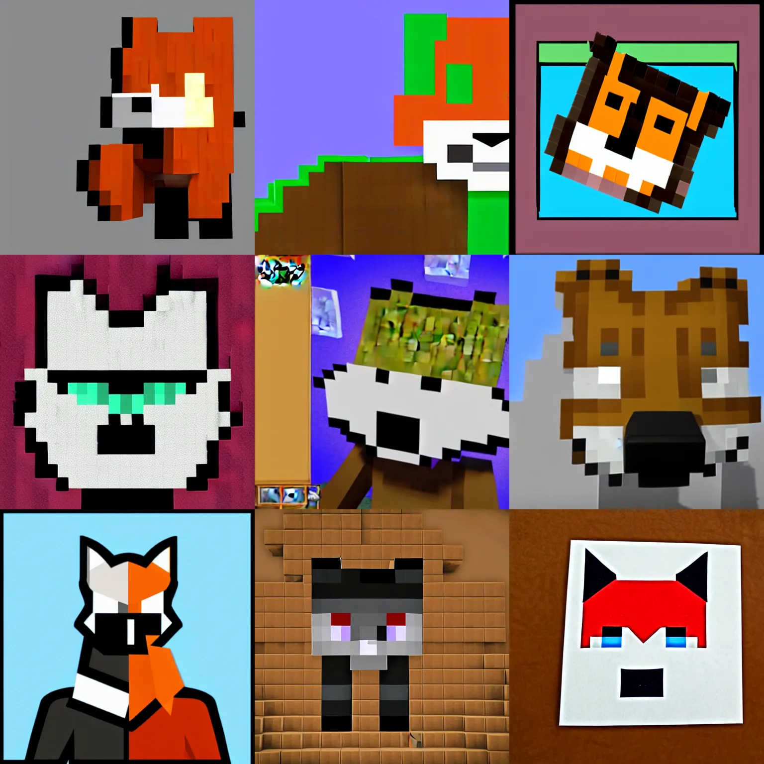 Prompt: fox from minecraft with black block in mouth floating in space near white christian crunch