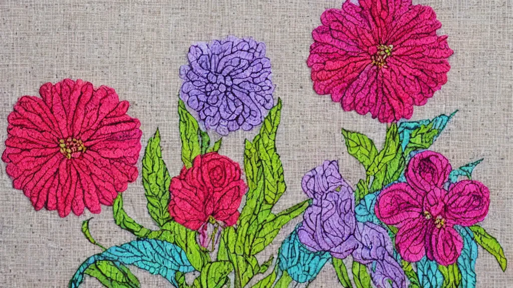 Prompt: a Fabric art style of flowers