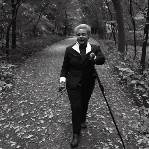 Image similar to chicago mayor lori lightfoot spotted on woodland trail cam late night night vision black-and-white