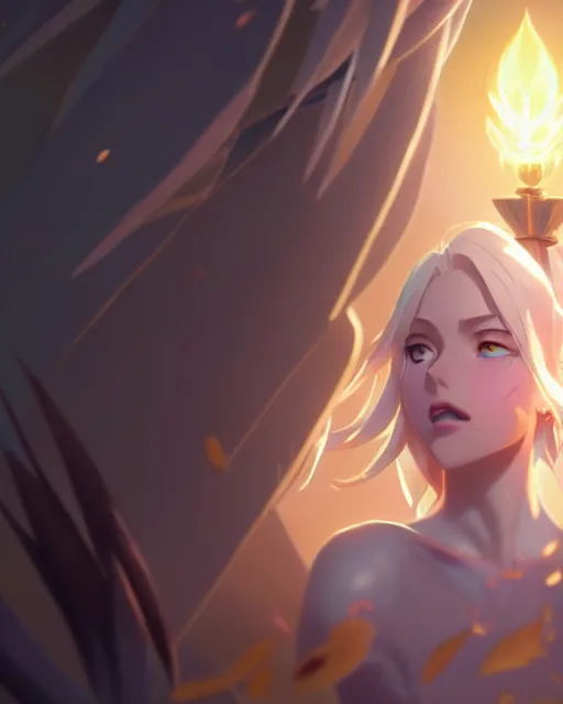 Prompt: lux from league of legends, detailed perfect face, exquisite details, fire magic, mid view, design on a white background, by studio muti, greg rutkowski makoto shinkai takashi takeuch studio ghibli