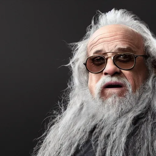 Prompt: danny devito starring as gandalf the white in the 2 0 2 4 lord of the rings movie smoking, full body, hyper realistic, high quality, wide angle