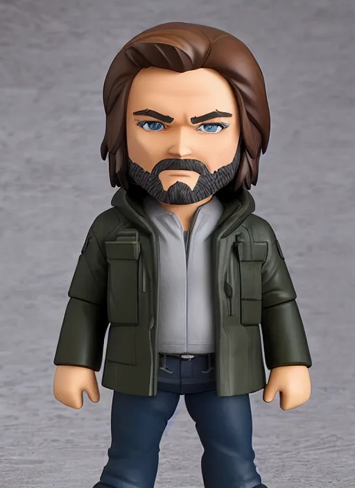 Image similar to kurt russell, a nendoroid of kurt russell figurine, arctic parka, flame thrower, john carpenters the thing, realistic face, detailed product photo