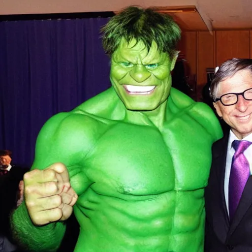 Image similar to bill gates cosplaying as the hulk, bill gates wearing a hulk costume, cosplay award winner