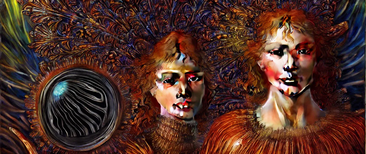 Image similar to hyperrealist highly detailed english medieval portrait of high fashion archangel wrapped in ferrofluid liquid, by Annie Swynnerton and Tino Rodriguez and Maxfield Parrish, elaborately costumed, rich color, dramatic cinematic lighting, extremely detailed, radiating atomic neon corals, concept art pascal blanche dramatic studio lighting 8k wide angle shallow depth of field