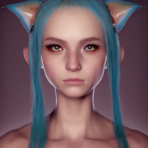 Image similar to portrait of young girl half dragon half human , dragon skin, dragon eyes, dragon crown, blue hair, long hair, highly detailed 3D render, 8k, rpg concept art character, jrpg character, manga, anime, video game character, concept art, David Lynch