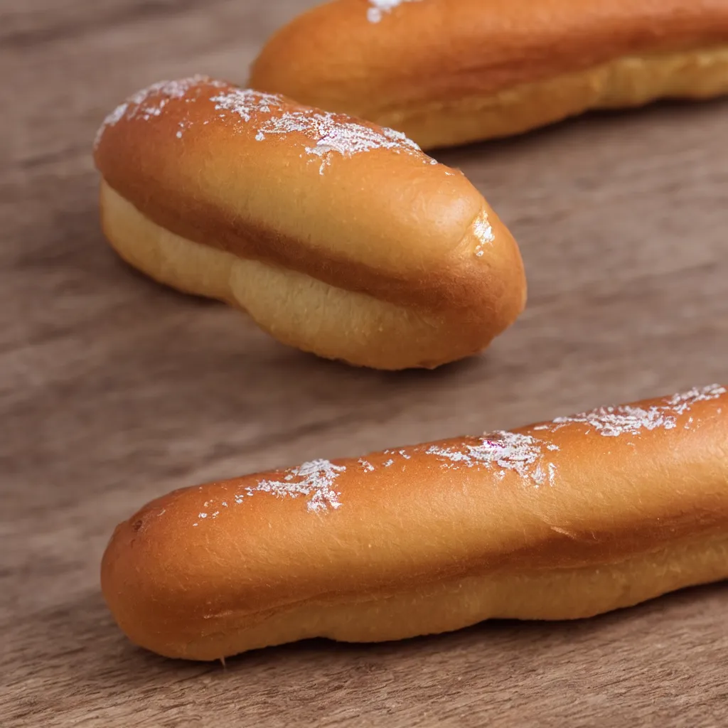 Image similar to close up view of eclair on top of a wooden table, 8k, photorealistic, proper shading