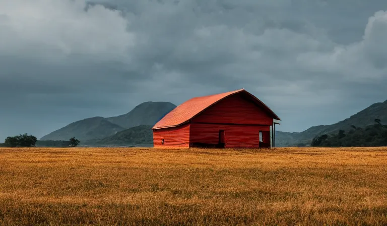 Image similar to A serene landscape with a singular building in the style of Red Komodo Zeiss 85mm