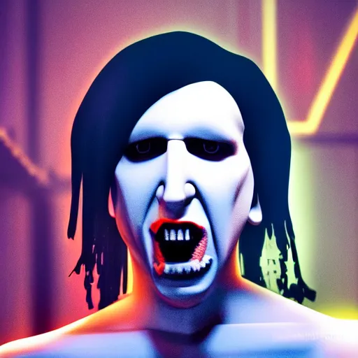 Image similar to photorealistic portrait of marilyn manson with body of lego toy, lego movie still, realistic 3 d render, 8 k