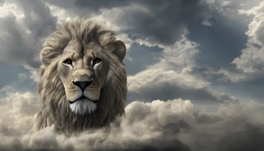 Image similar to cloud in the shape of a lion, matte painting, highly detailed, 8k