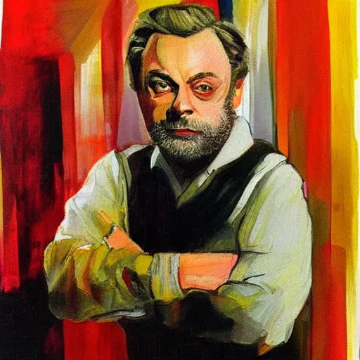 Prompt: beautiful portrait of stephen sondheim, painted by a russian expressionist