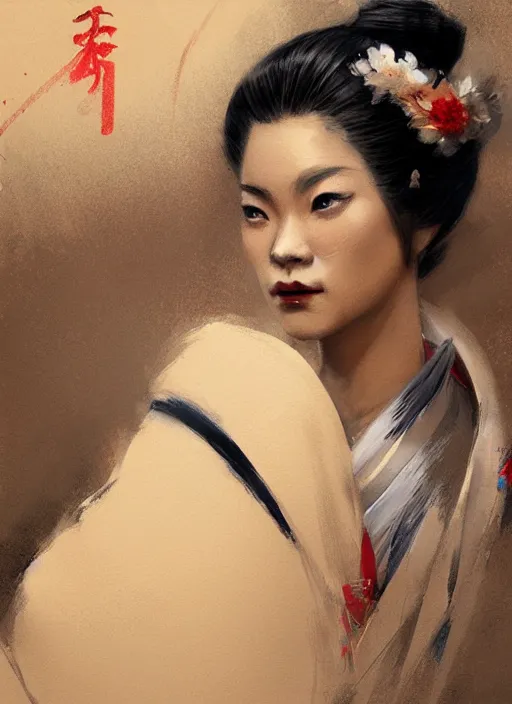 Image similar to hyper realistic geisha, by greg rutkowski