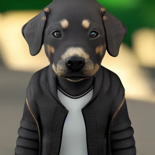 Image similar to puppy as a mafia gangster, statue, 4k, volumetric lighting, hyper realistic