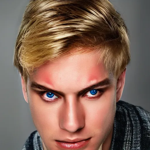 Prompt: a blond guy with a third eye forehead pearl