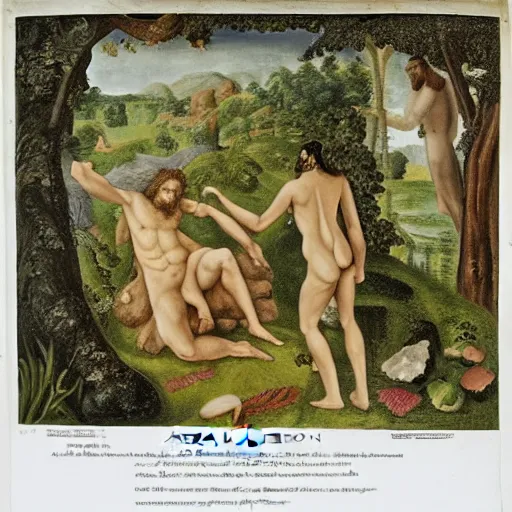 Prompt: Adam and eve in the garden of eden.