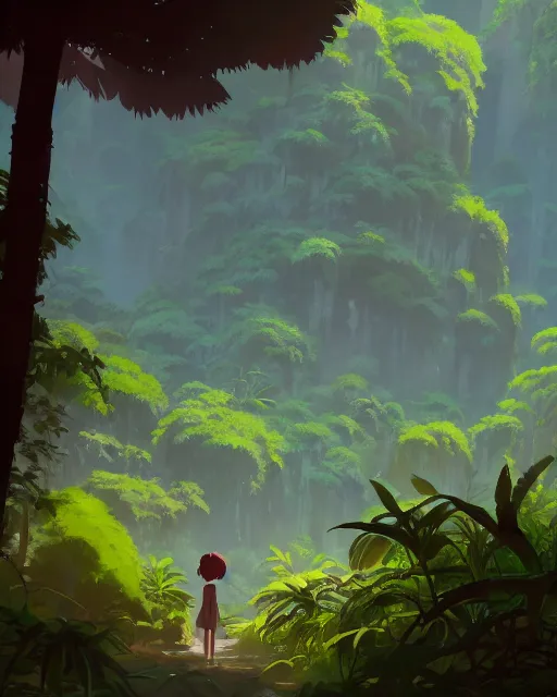 Prompt: forgotten temple, lush vegetation, waterfalls, cory loftis, james gilleard, atey ghailan, makoto shinkai, goro fujita, studio ghibli, rim light, exquisite lighting, clear focus, very coherent, plain background, soft painting